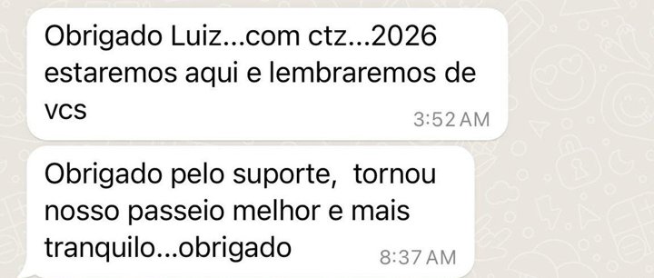 Conversa de WhatsApp: cliente agradece o suporte que tornou o passeio melhor e mais tranquilo
